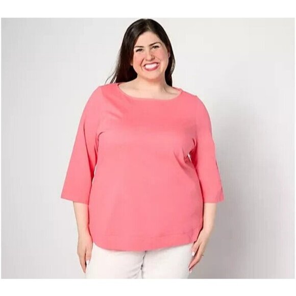 Denim & Co. Essentials True Cotton Jersey Boat Neck Top Warm Coral,2X - Picture 1 of 1